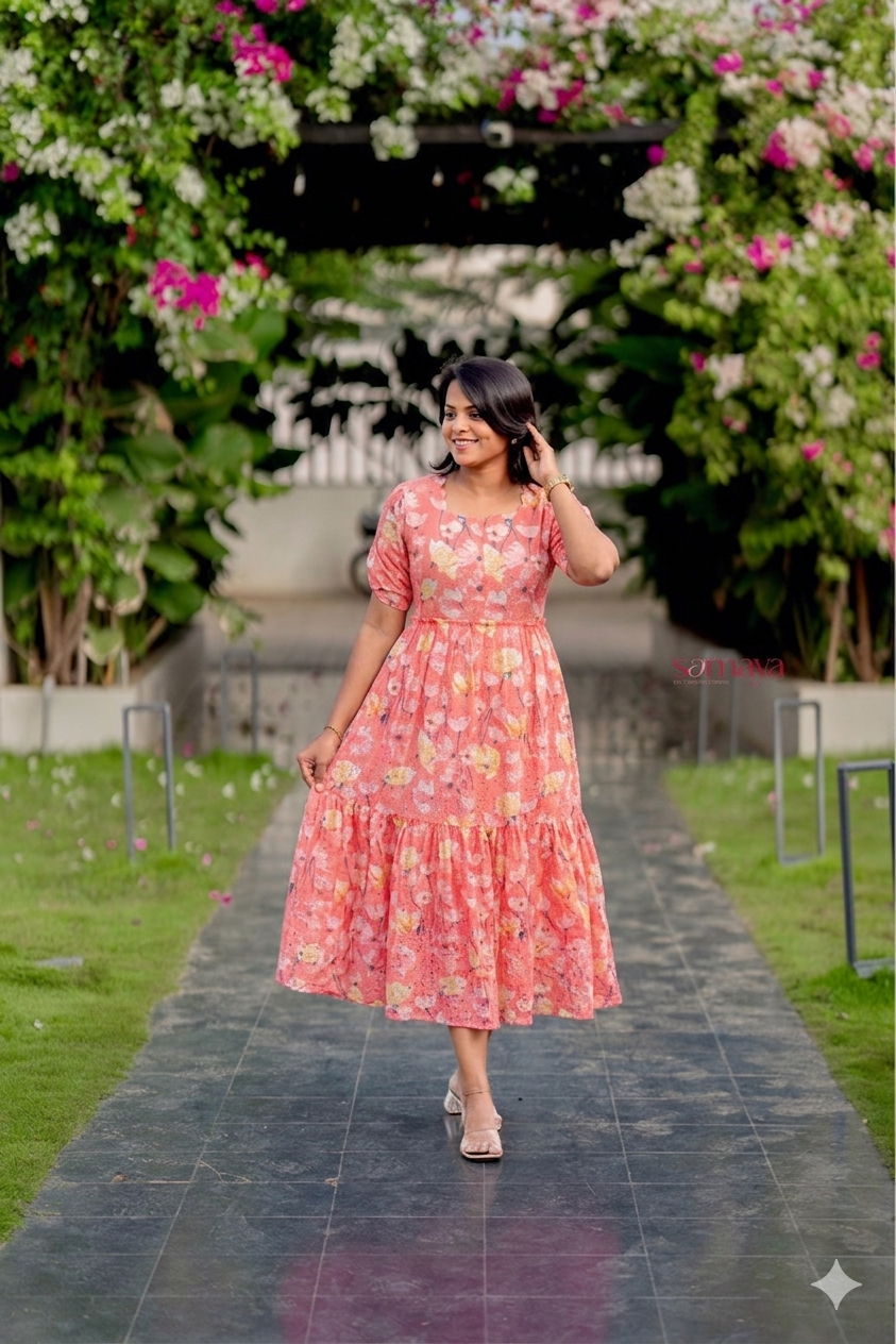 Cinderella -peach  Hakoba Dress With Lining