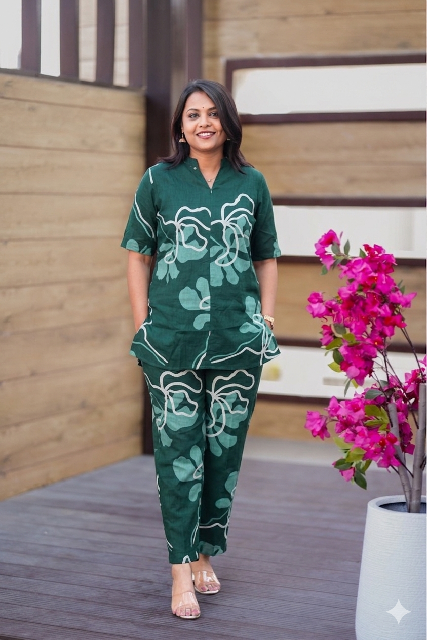 Theera -Bottle green  Night Co-ord Set