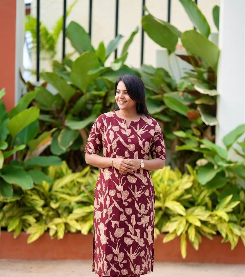 Nila -maroon  Cotton 2 piece Set with lining