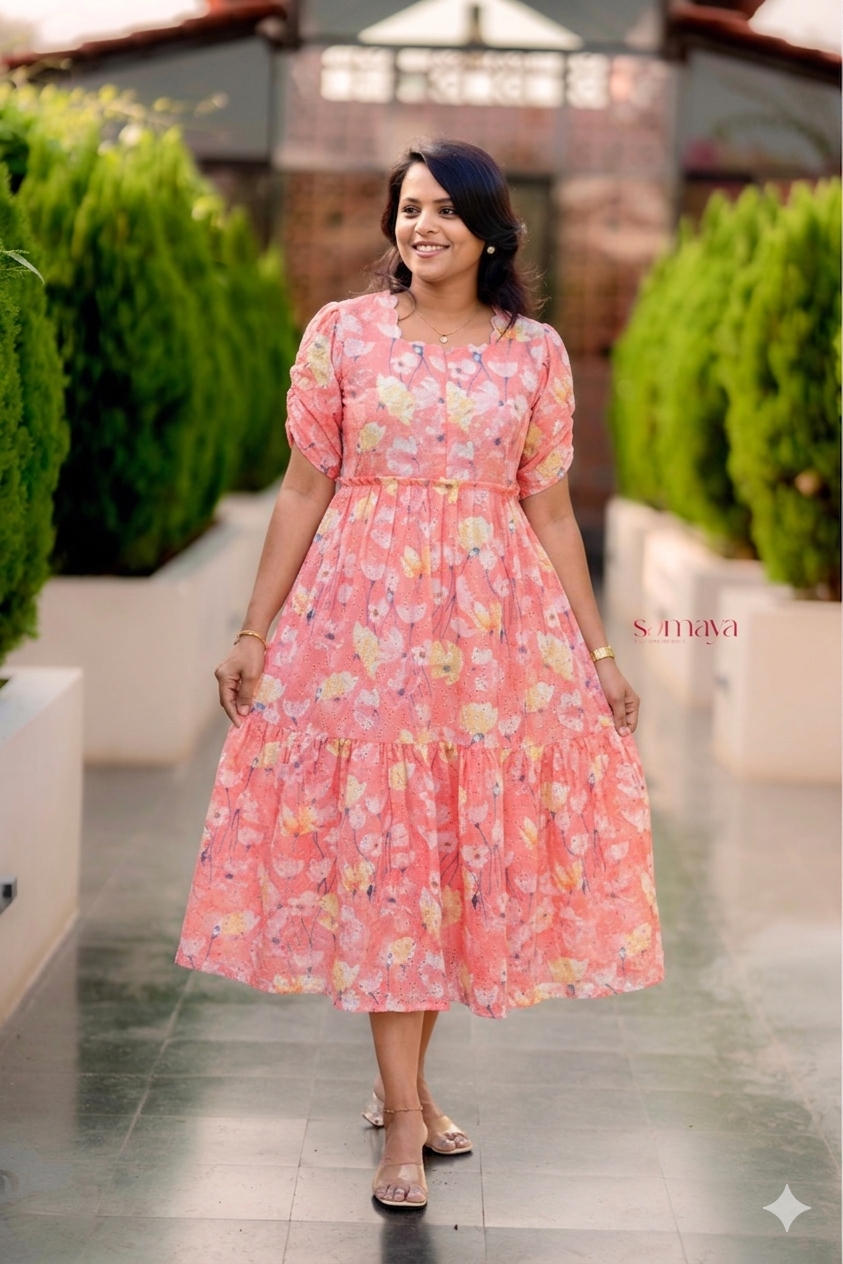 Cinderella -peach  Hakoba Dress With Lining
