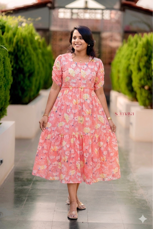 Cinderella -peach  Hakoba Dress With Lining