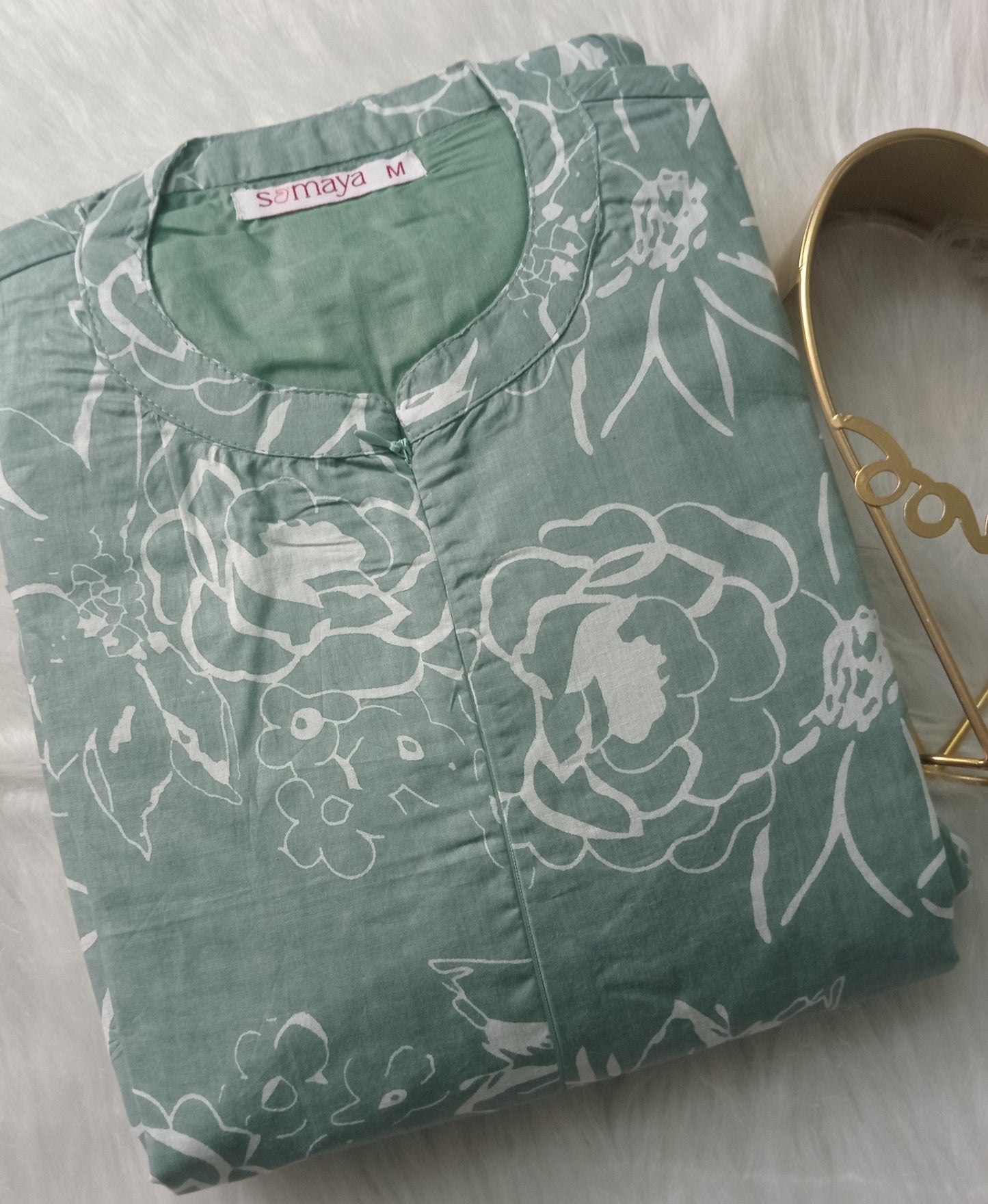 Sage Flower casual Dress With Lining