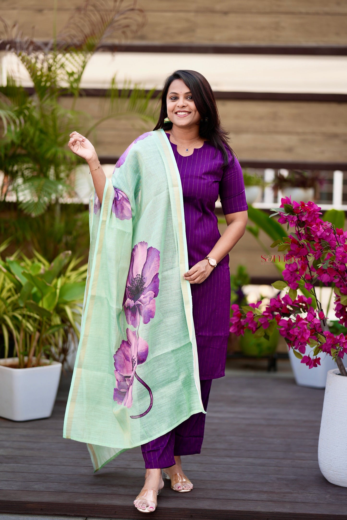 Rohini  raw silk suit set of 3 with linen gold border   ( ready to dispatch )