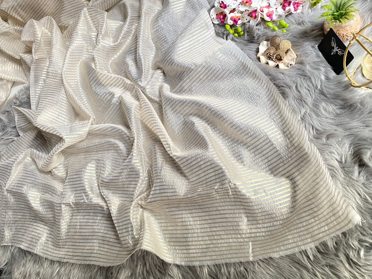 Organza stripes saree