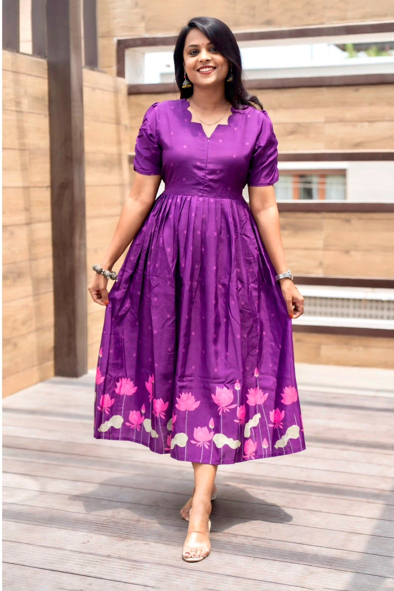 Maxi Lotus  festive  Dress With Lining