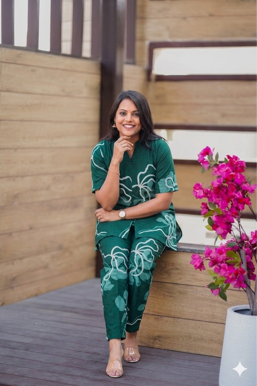 Theera -Bottle green  Night Co-ord Set