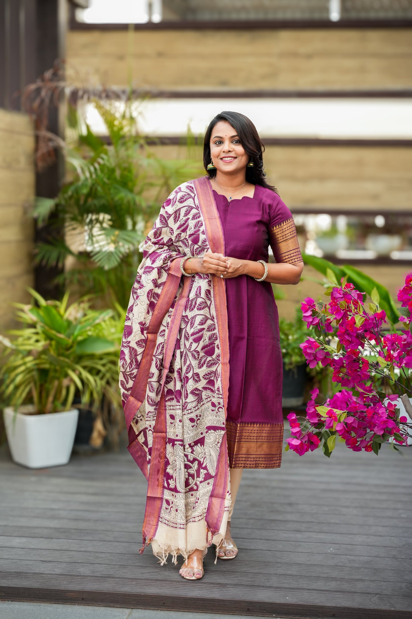 Bhavithra Narayanapet silk top with kalamkari hand painted duppatta set of 2 ( ready to dispatch)