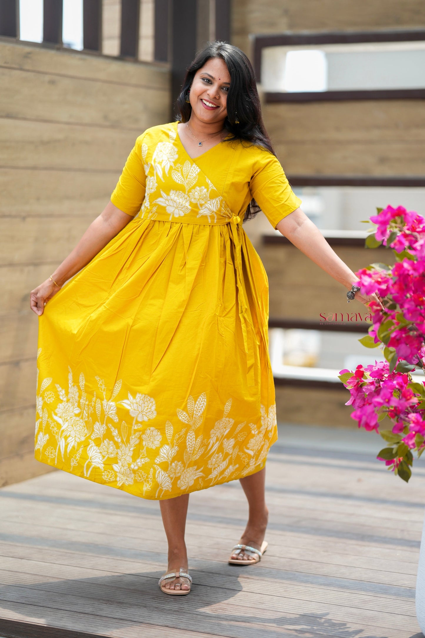 Yellow Casual Dress With Lining