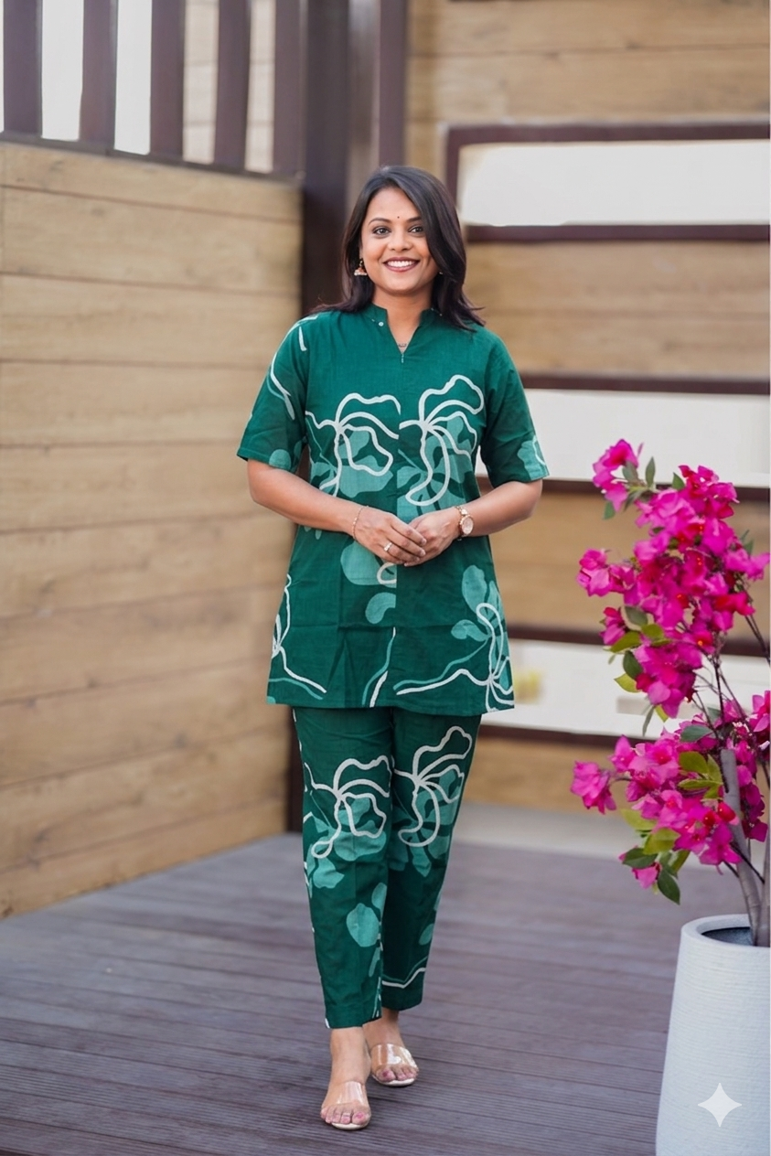 Theera -Bottle green  Night Co-ord Set
