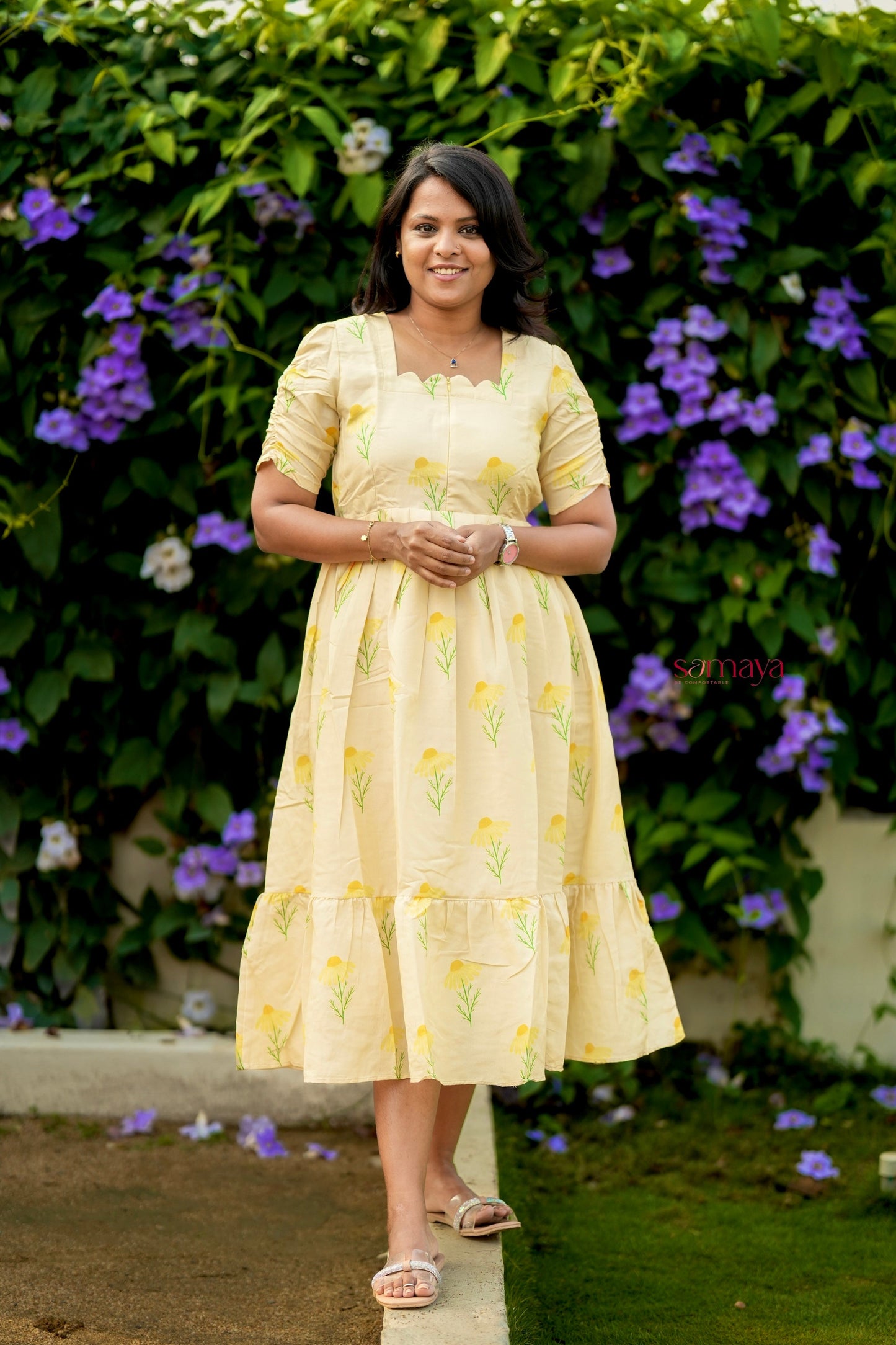 Nila cotton blend  Dress With Lining( no iron dress)