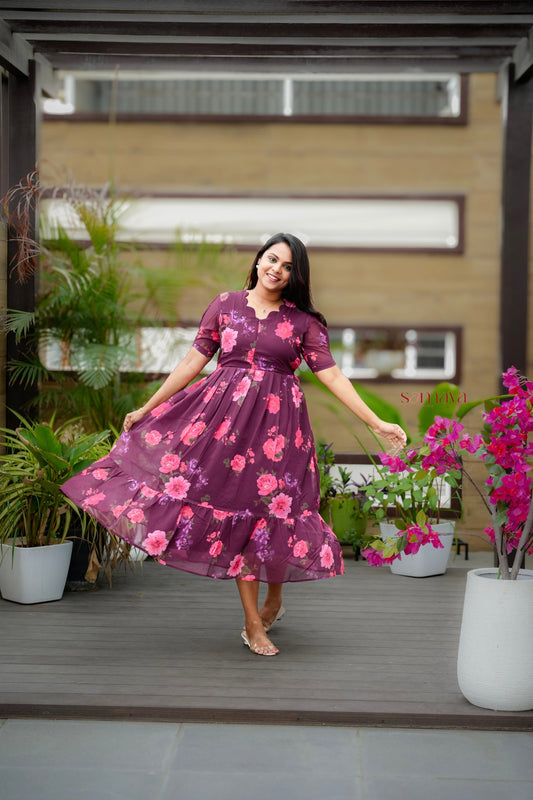 Maroon georgette casual Dress With Lining ( No-Iron Everyday Dress)