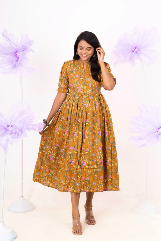 Manjal  casual  Dress With Lining Non-Maternity & Feeding-Friendly Dress