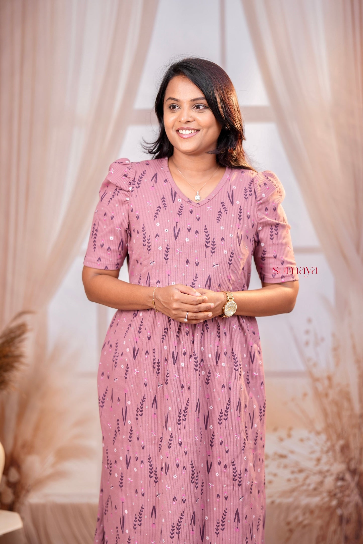 Midi Dusty Pink Ribbed Thick Weight Dress  ( cotton fabric )