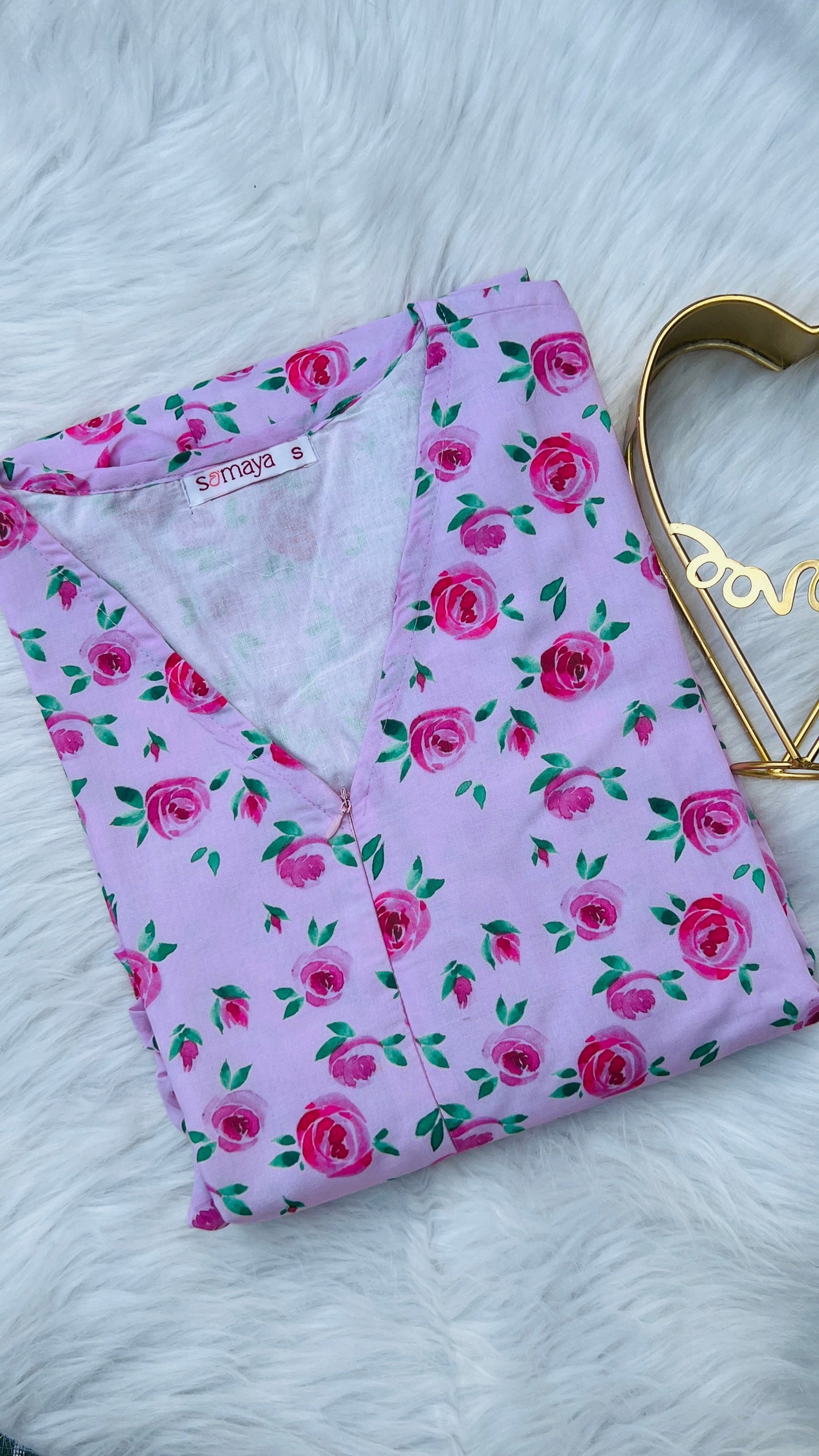 Rose casual  Dress With Lining ( No-Iron Everyday Dress)