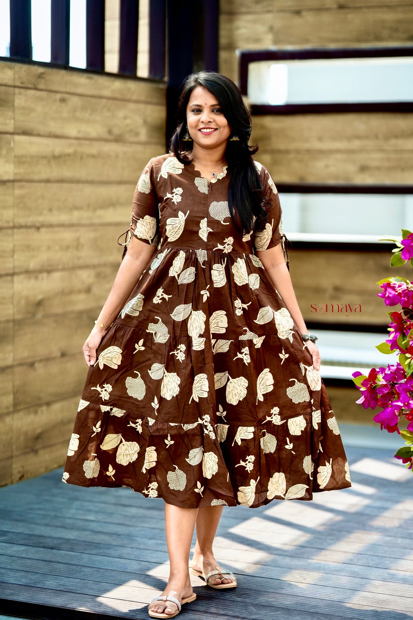 Chocolate casual Dress With Lining