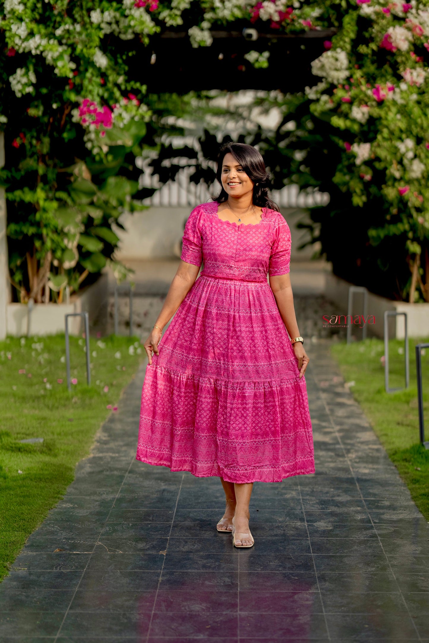 Aria  Hakoba bandhani print  Dress With Lining ( stain in the dress so sold at sale price )