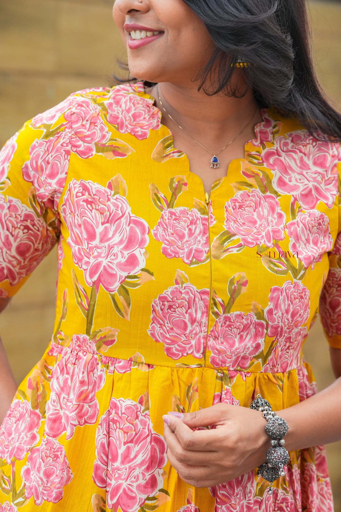 Manjal casual Dress With Lining