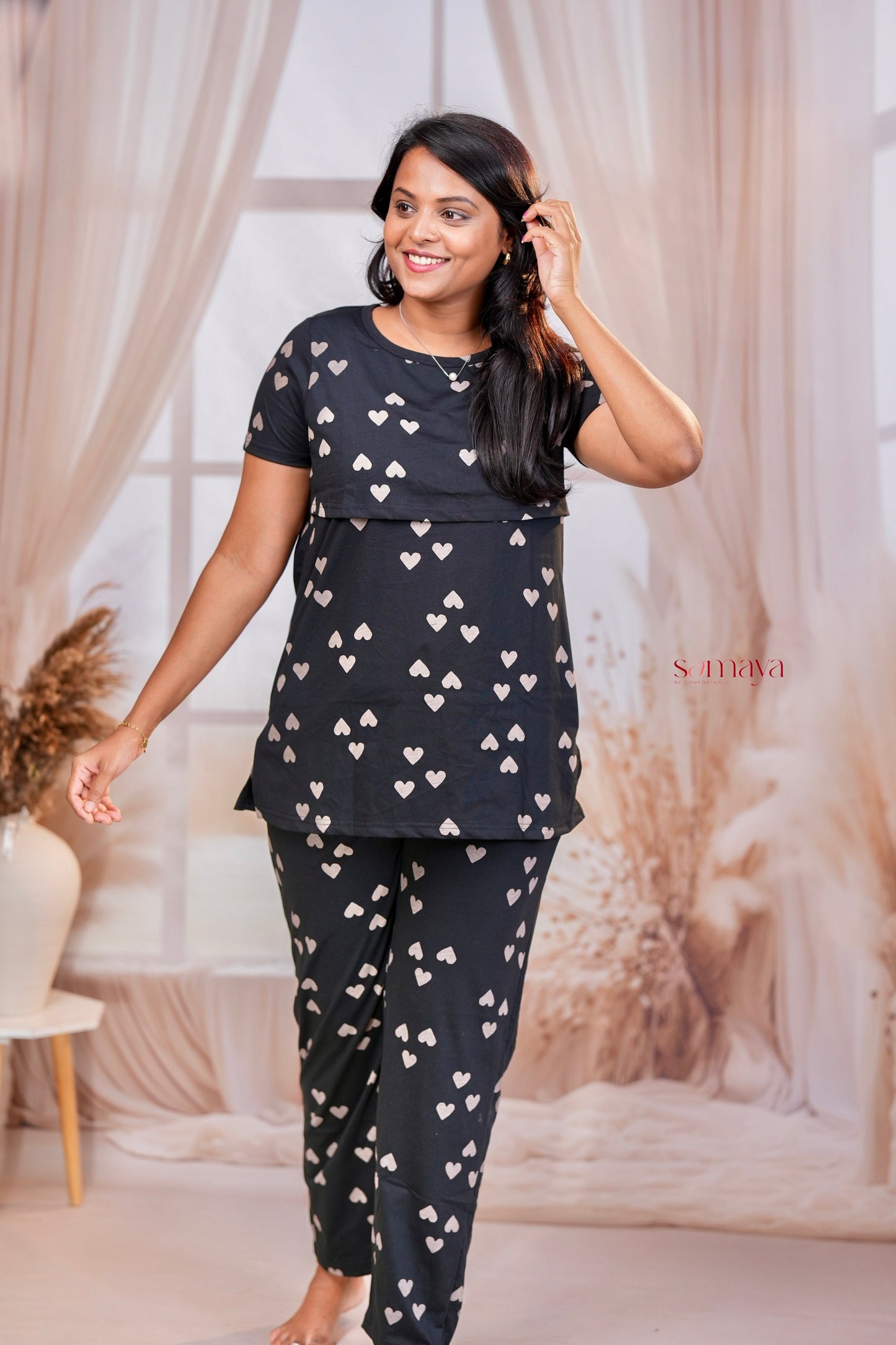 Black Heart Feeding Pant Set ( lightweight )