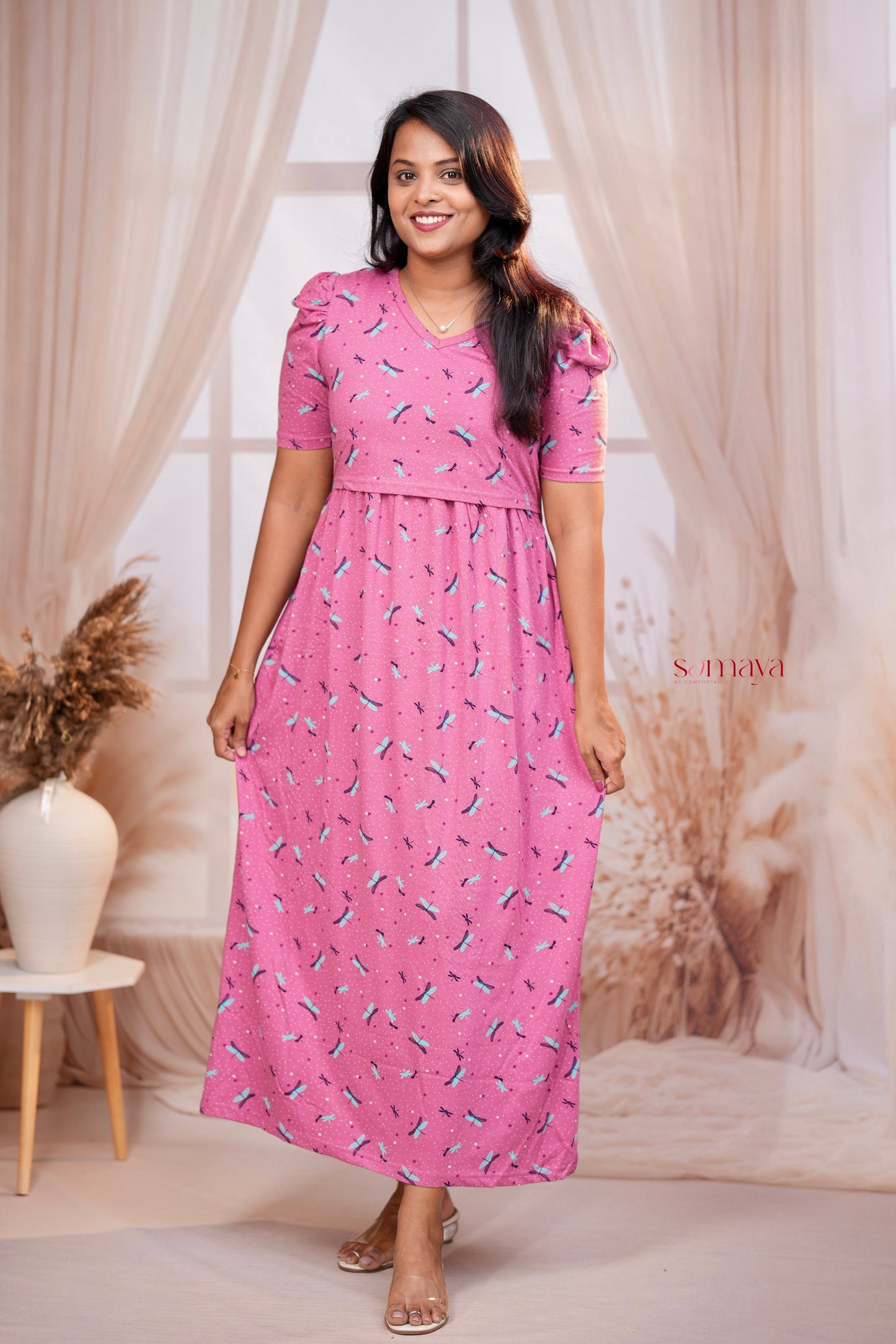 Maxi Dusty pink  dragonfly  Light Weight Dress