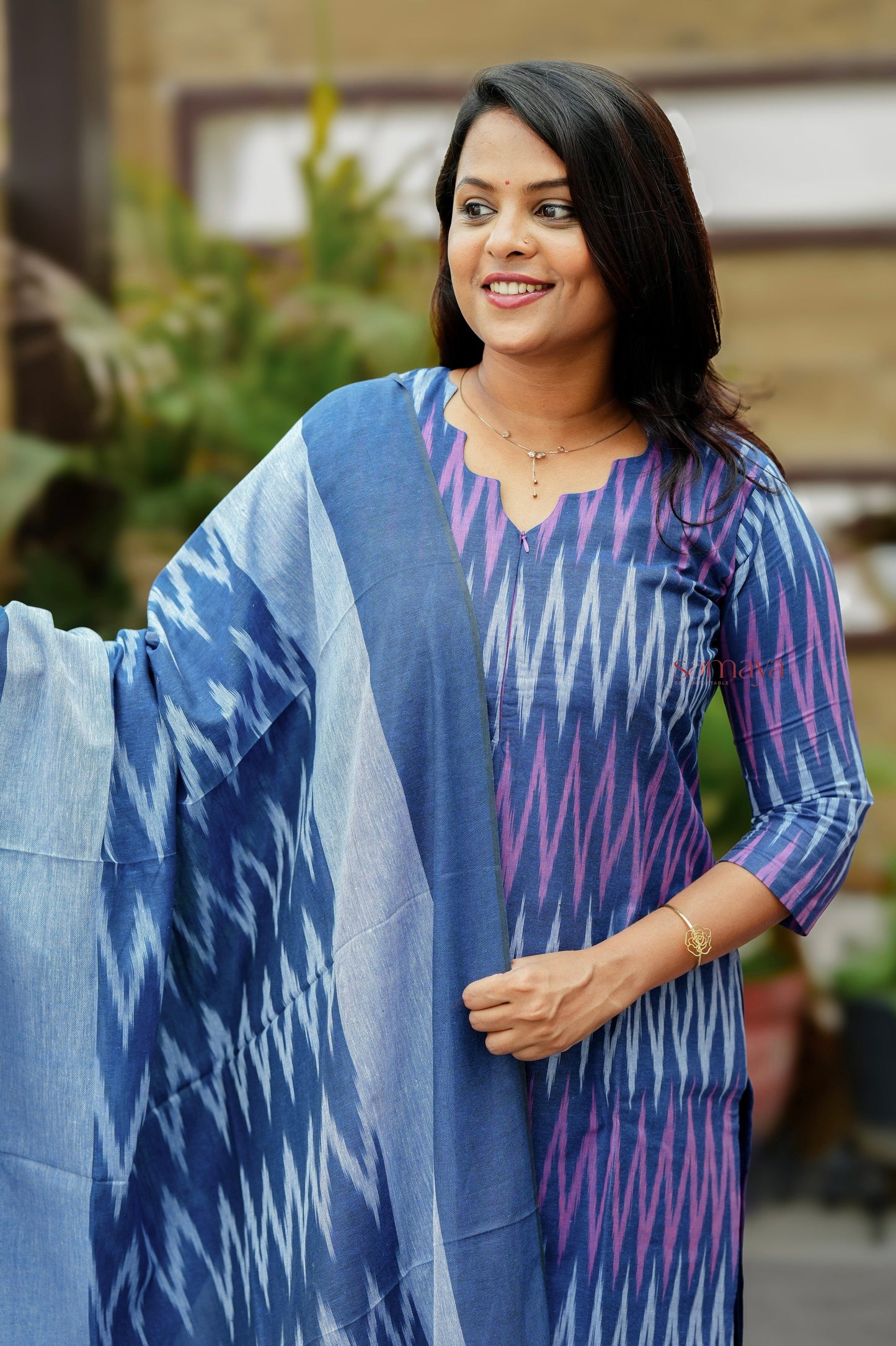 Pari - Ikkat Denim  Cotton 3 piece Set with lining