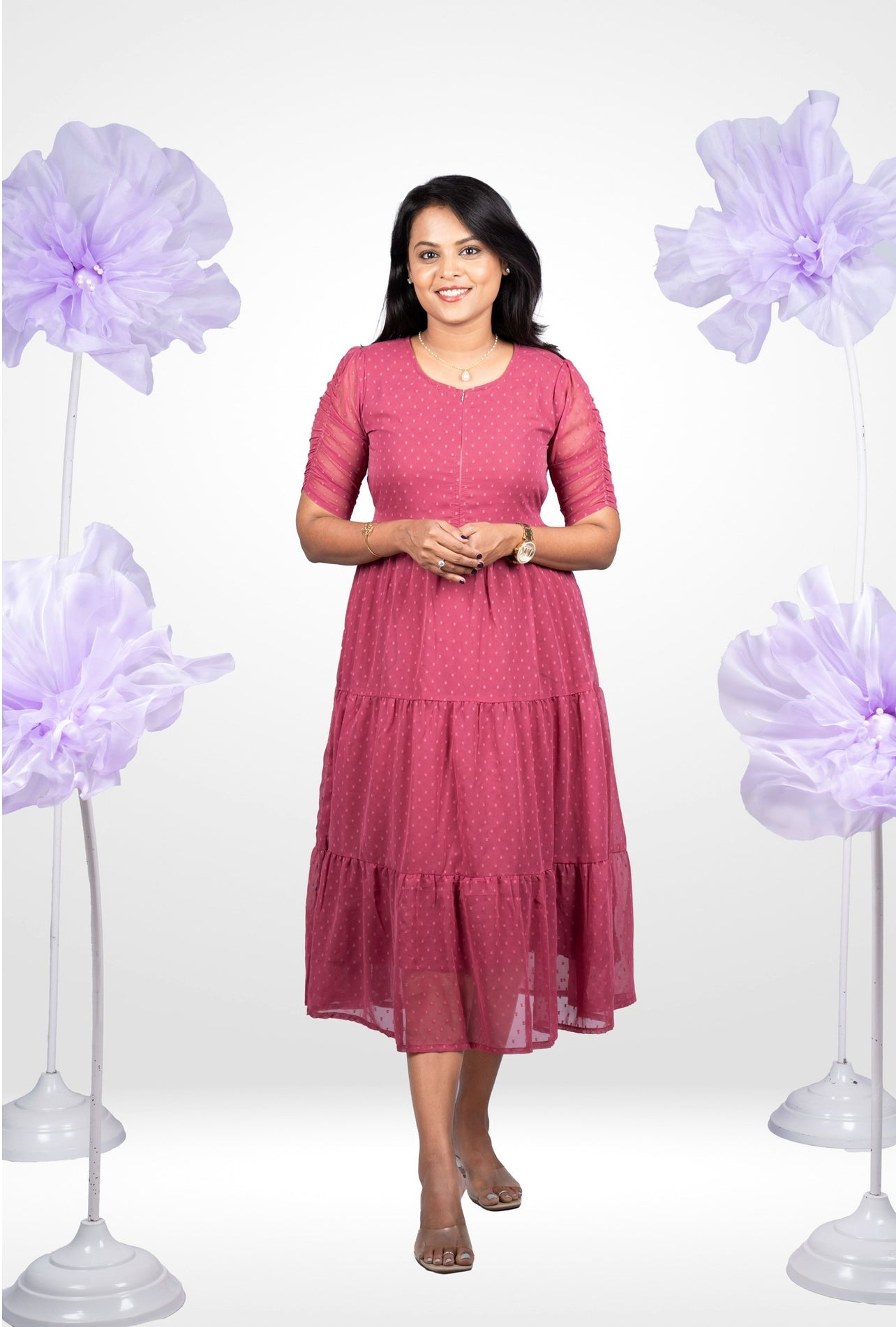 Dusty rose georgette casual  Dress with lining
