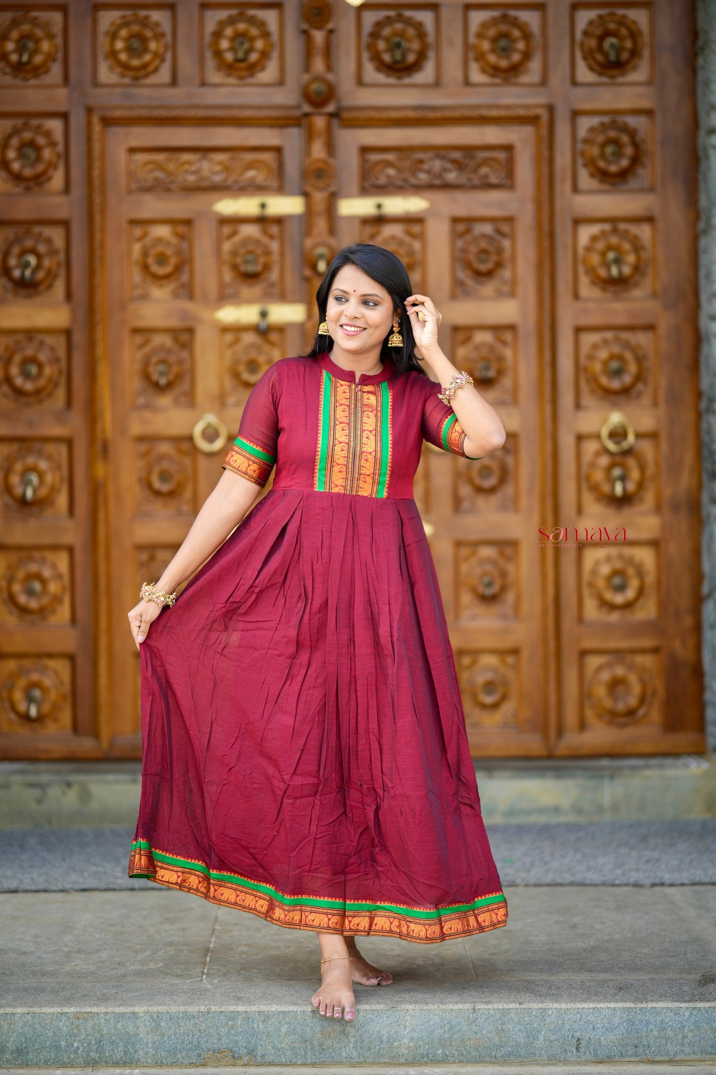 Maroon Narayanapet maxi Dress With Lining ( ready to dispatch)