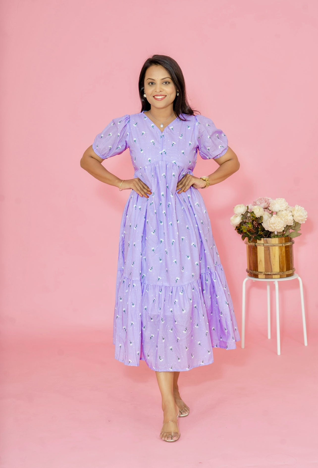 Lavender Casual  Dress With Lining ( No-Iron Everyday Dress)
