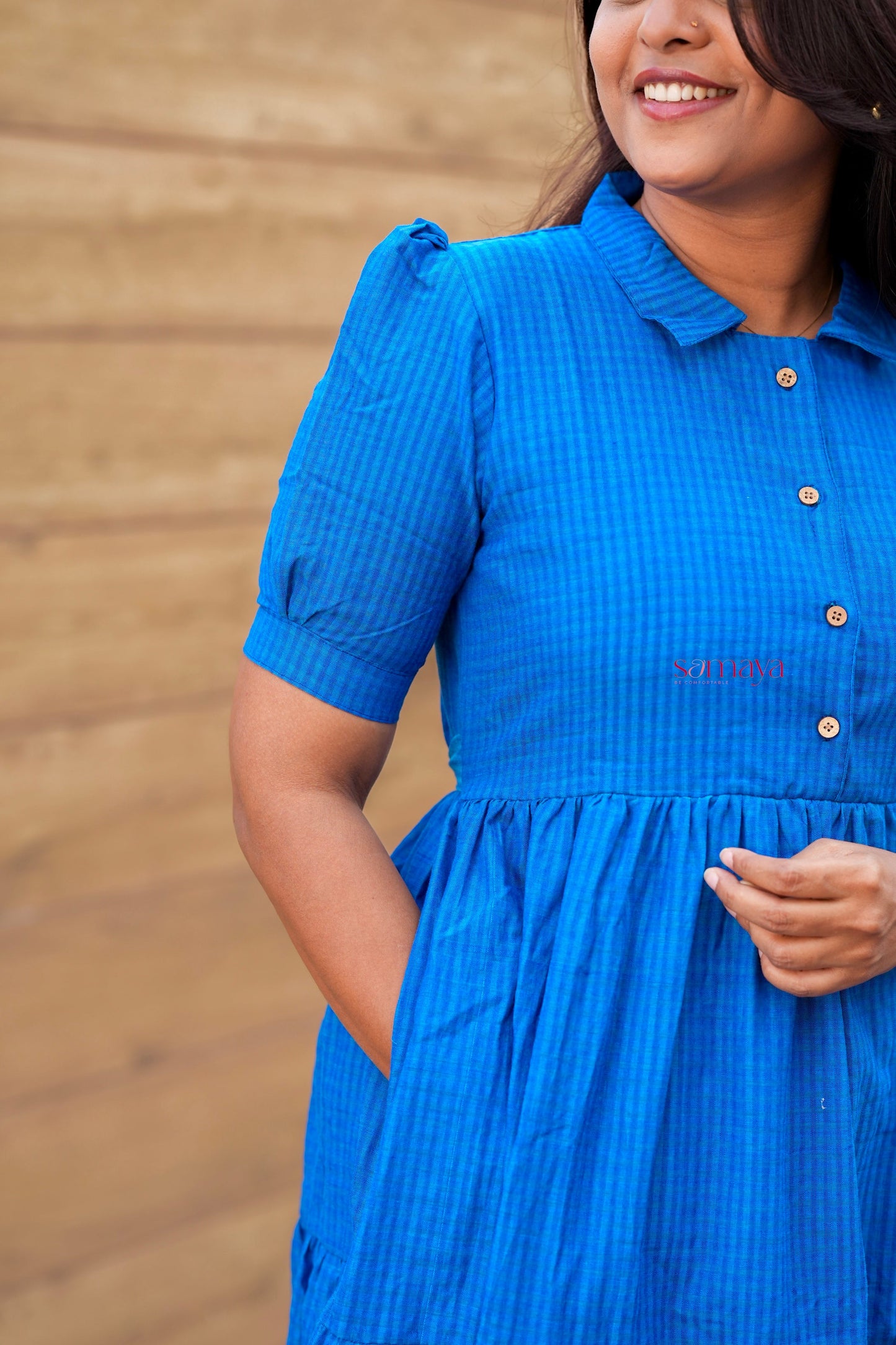 Deepika -blue maxi cotton  Dress With Lining(Ultimate Layered Flare Dress)