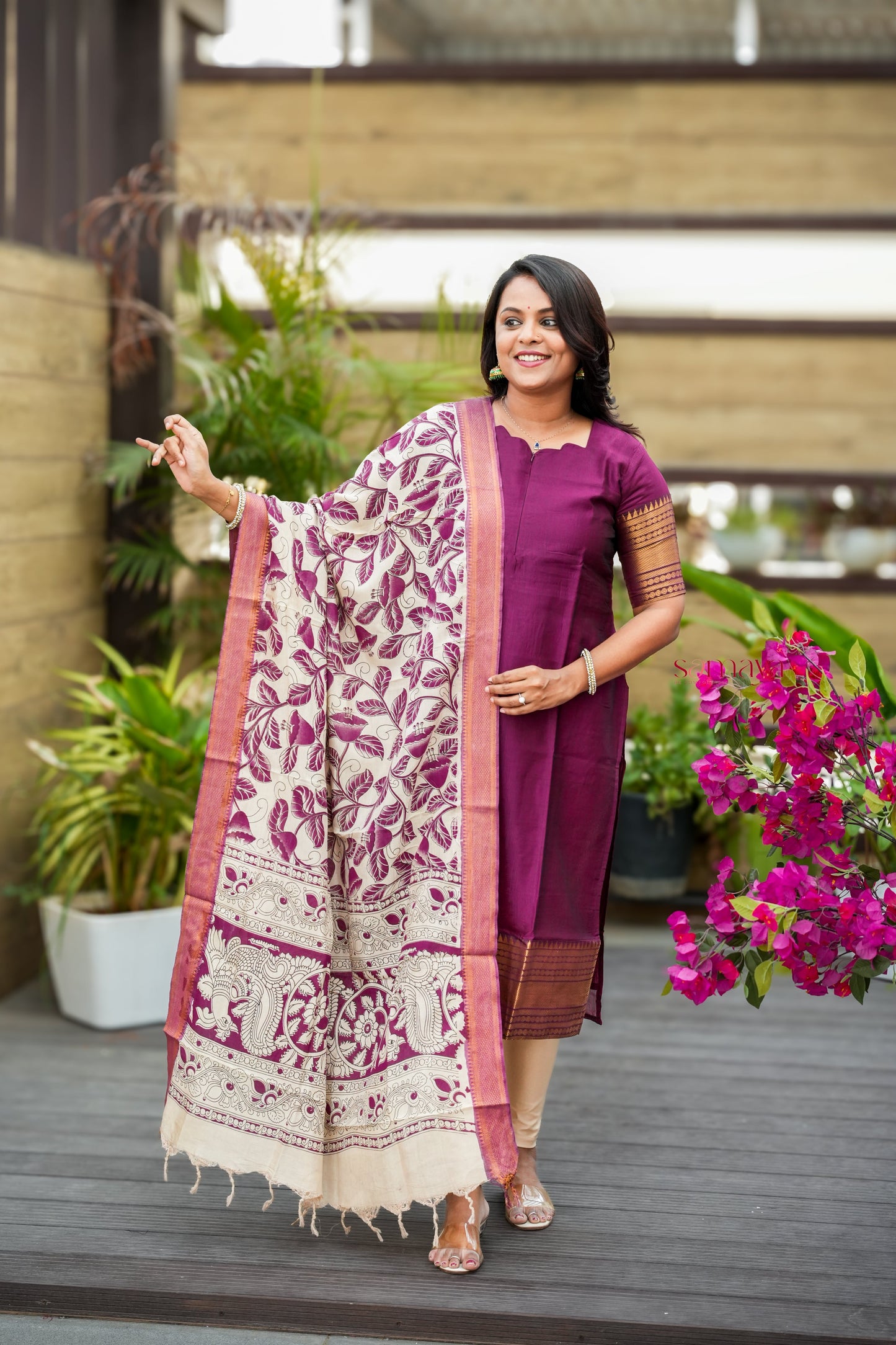 Bhavithra Narayanapet silk top with kalamkari hand painted duppatta set of 2 ( ready to dispatch)