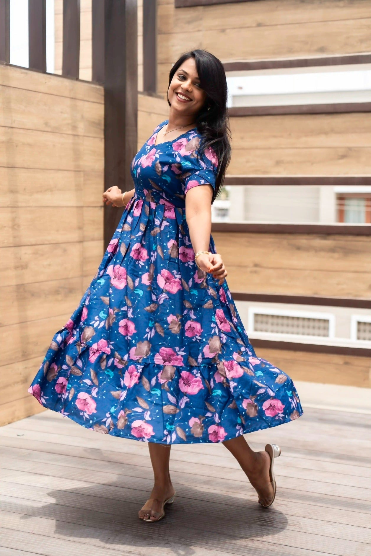 Navy pink Casual Dress With Lining