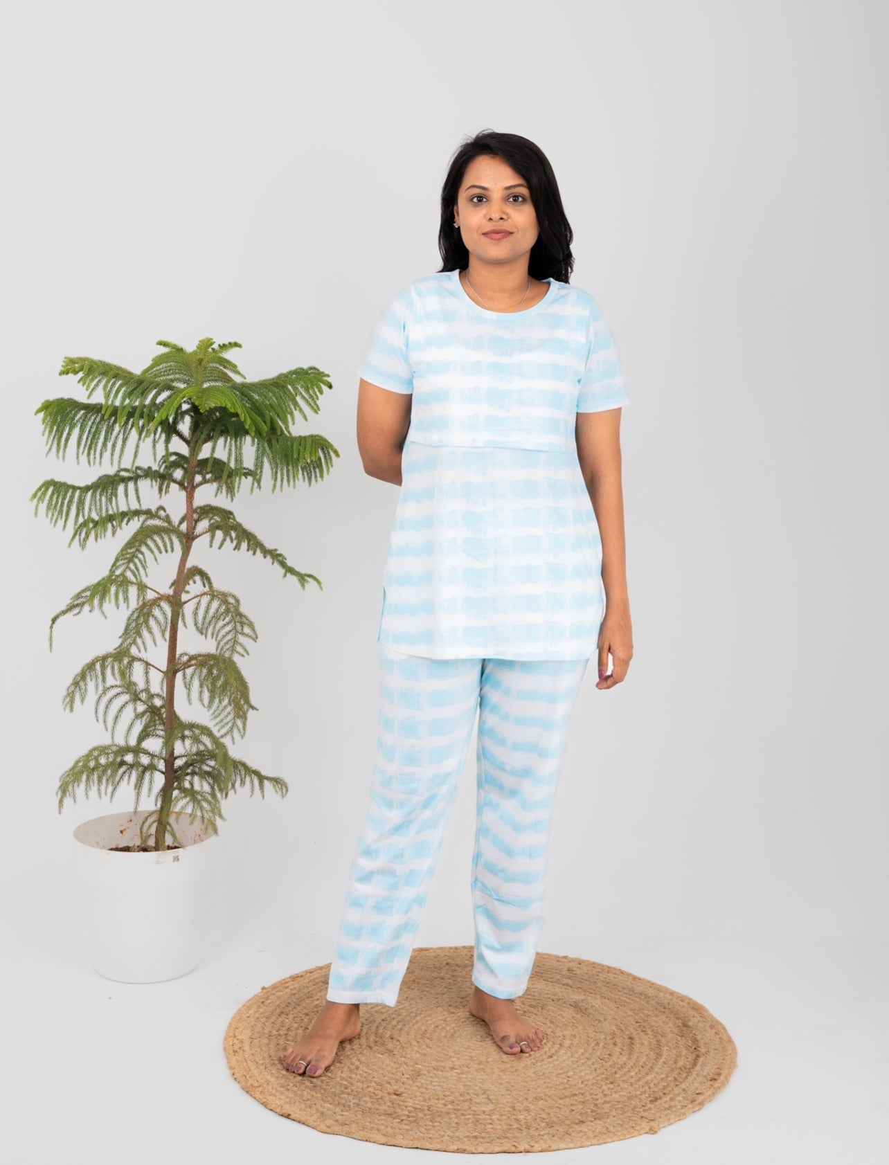 Skyblue tie & dye Feeding Pant set (light weight)