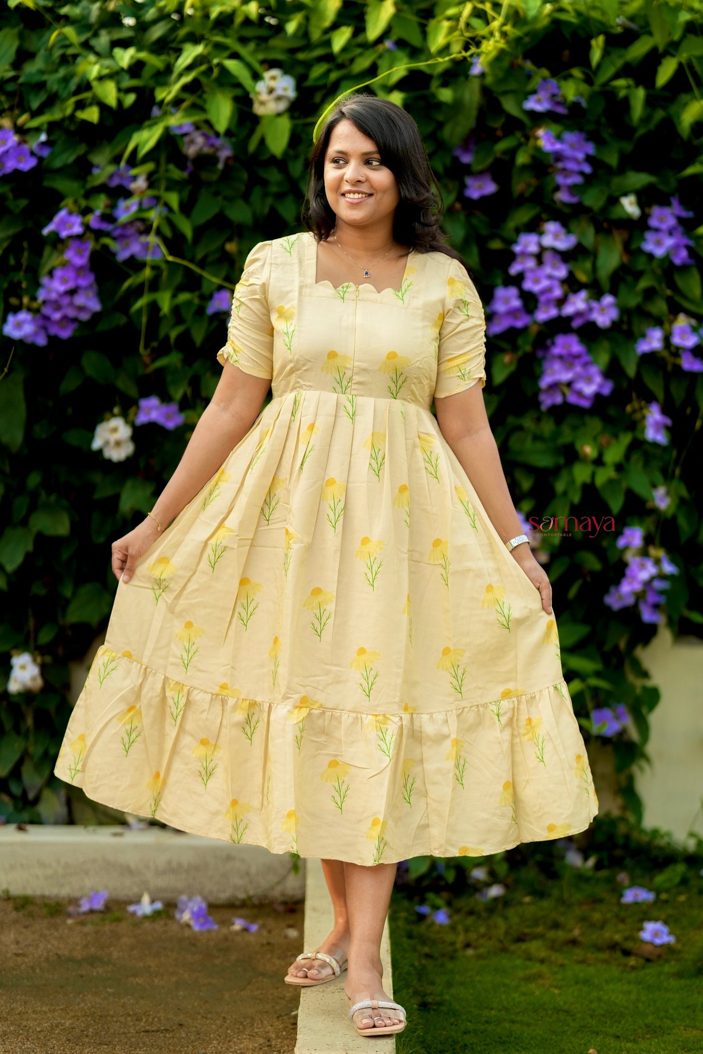 Nila cotton blend  Dress With Lining( no iron dress)