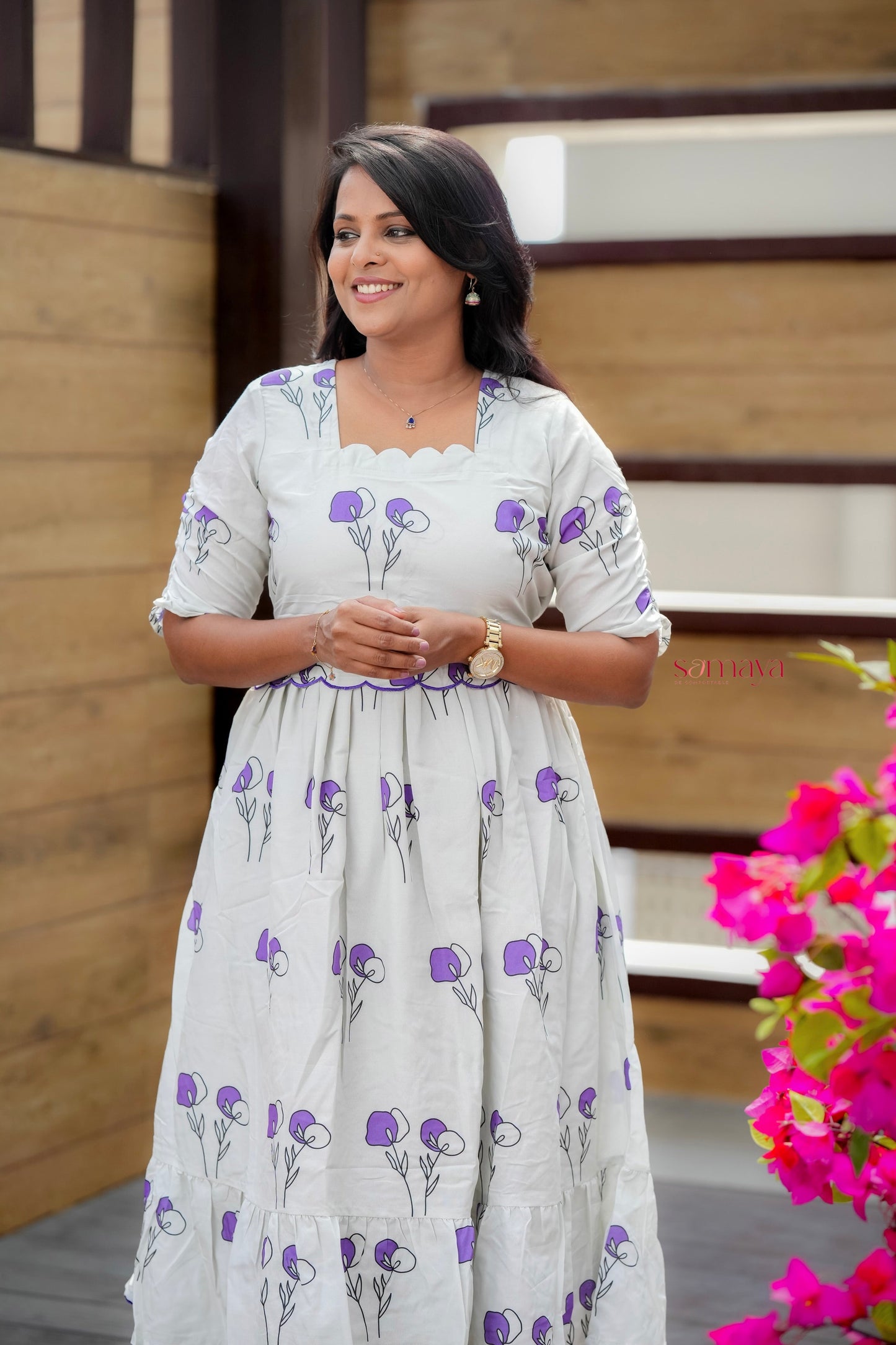 Nivi Casual Dress With Lining( Wrinkle-Free Cotton Blend Dress)