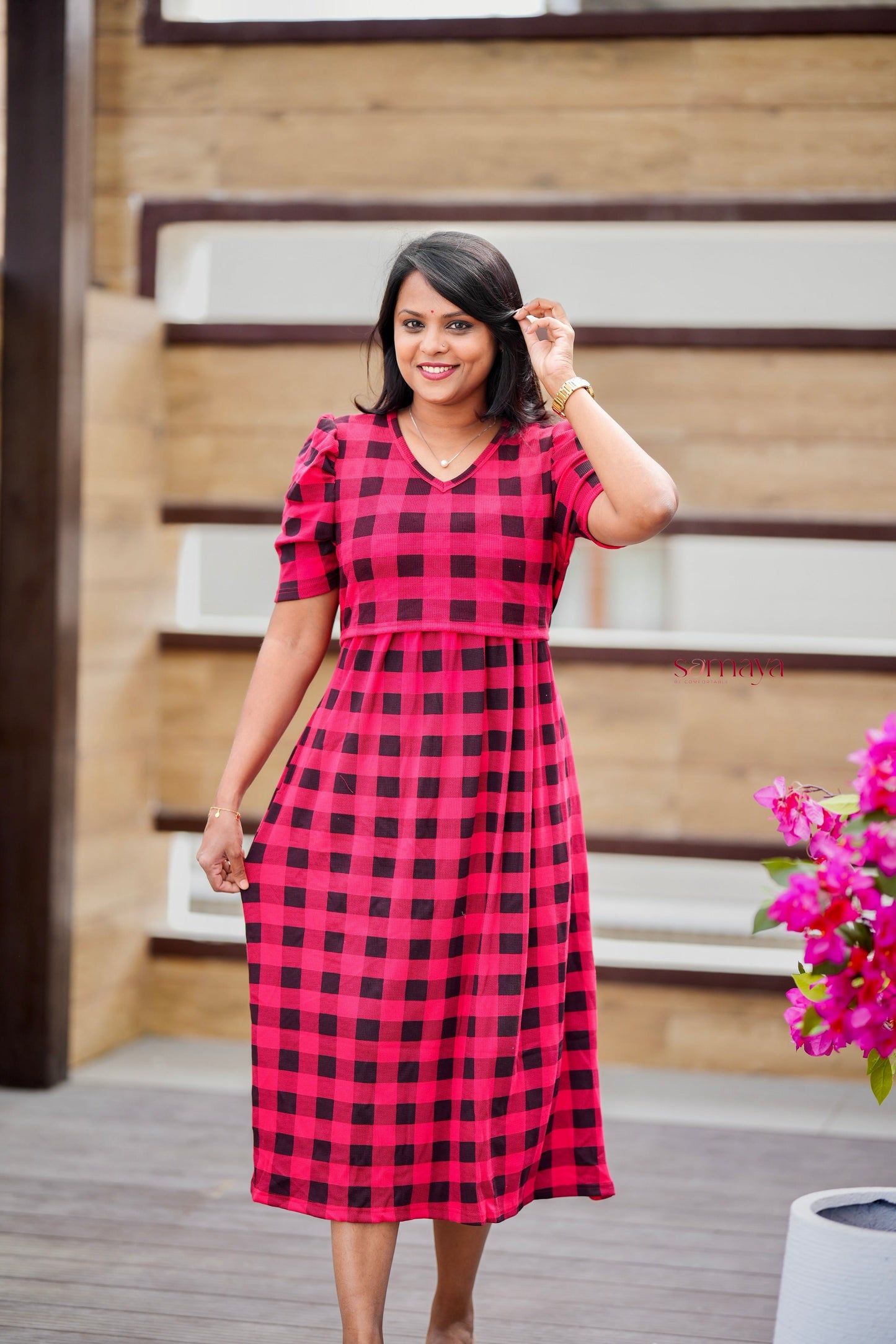 Calf Length checked medium Weight Dress
