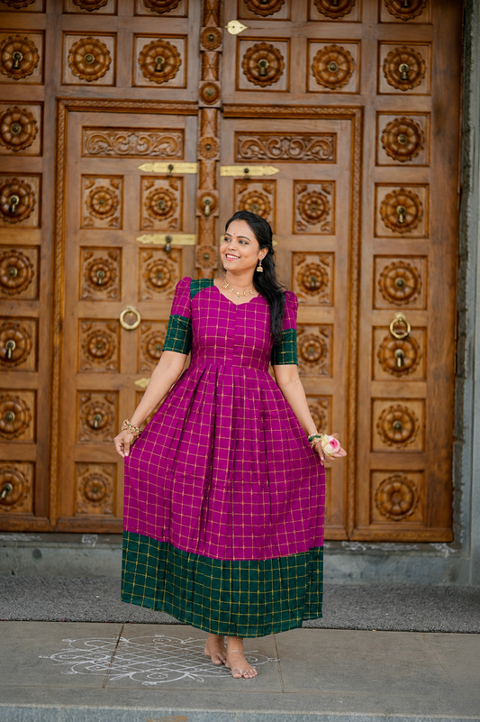 Poongulazi checked maxi Dress With Lining ( ready to dispatch )