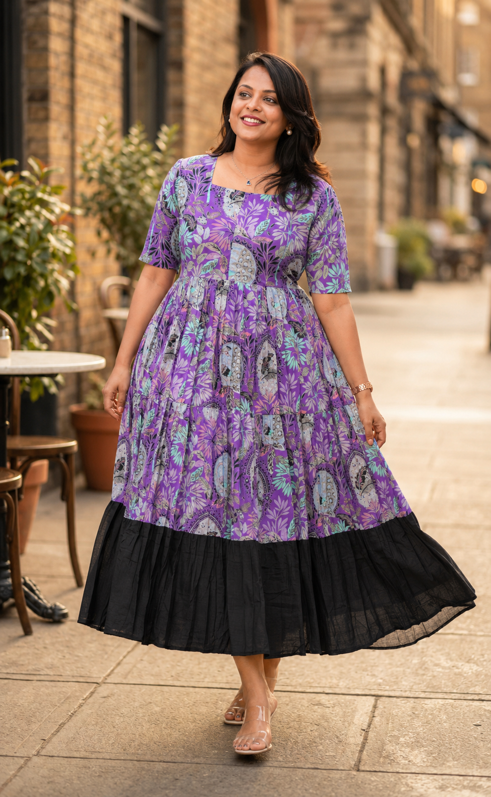 Maxi  peacock Casual Dress With Lining