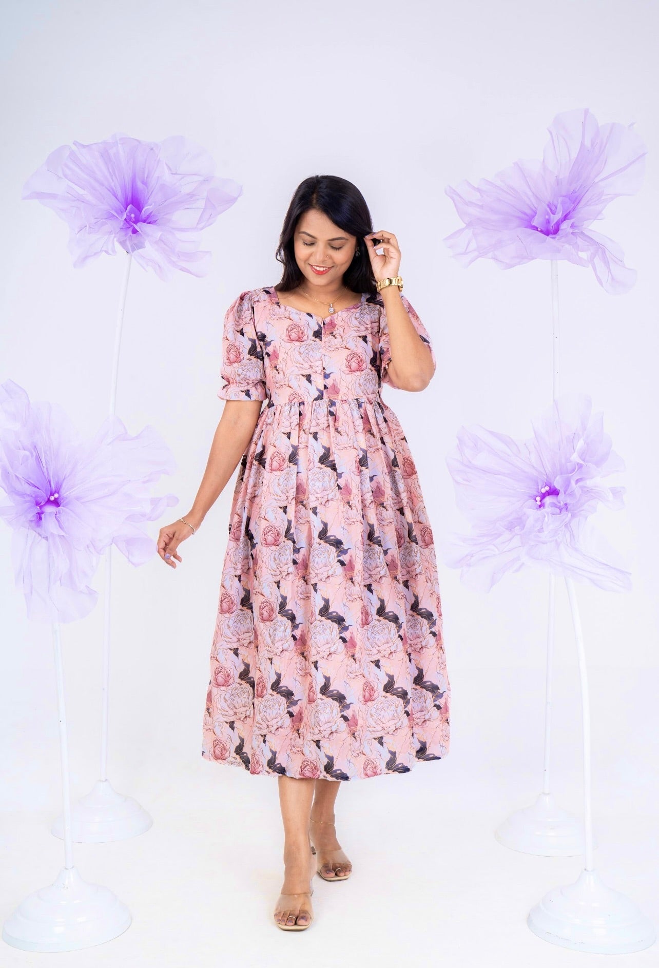 Rose gold casual  Dress With Lining ( No-Iron Everyday Dress)