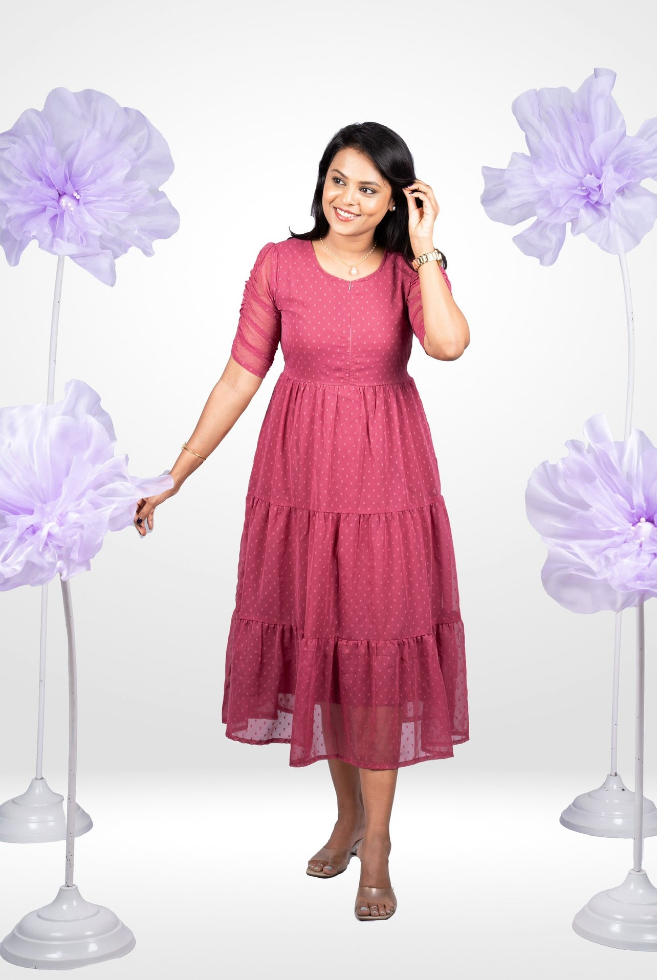 Dusty rose georgette casual  Dress with lining