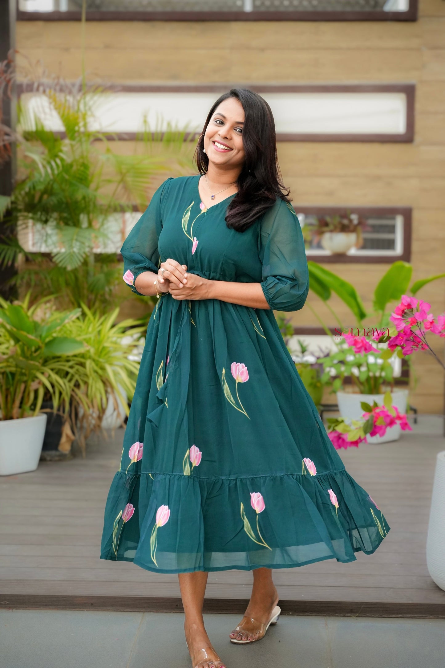 Tulip georgette casual  Dress With Lining ( No-Iron Everyday Dress)