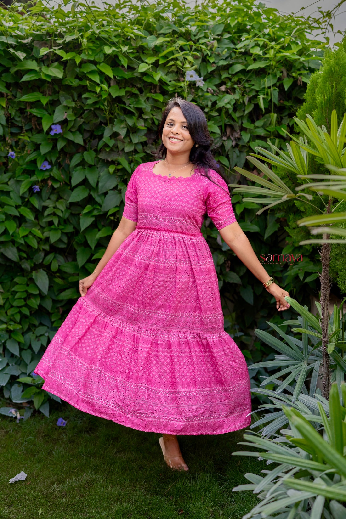 Aria  Hakoba bandhani print  Dress With Lining ( stain in the dress so sold at sale price )