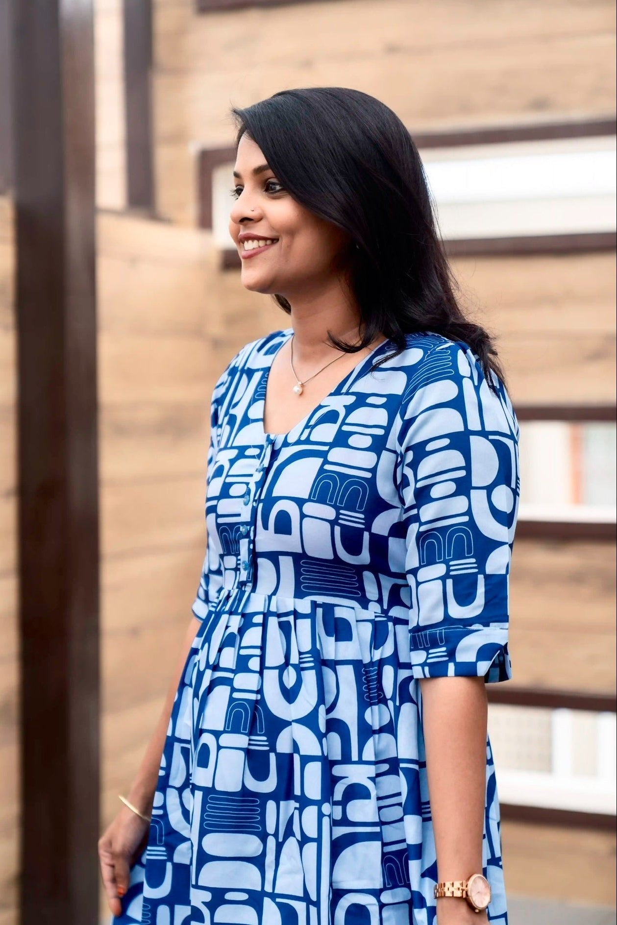 Geometric Day to Night Dress Without Lining ( Wrinkle-Free Cotton blend Dress)