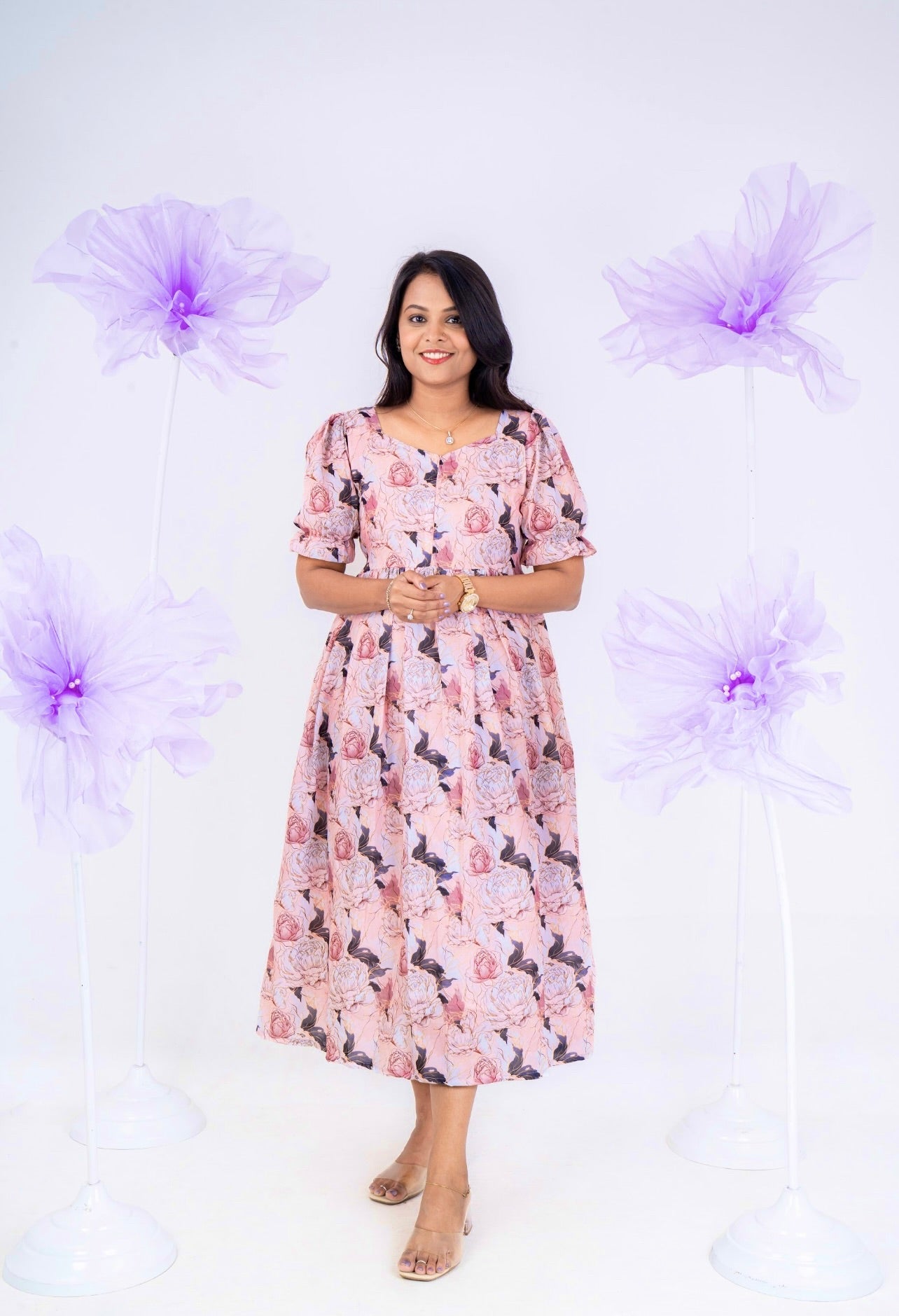 Rose gold casual  Dress With Lining ( No-Iron Everyday Dress)
