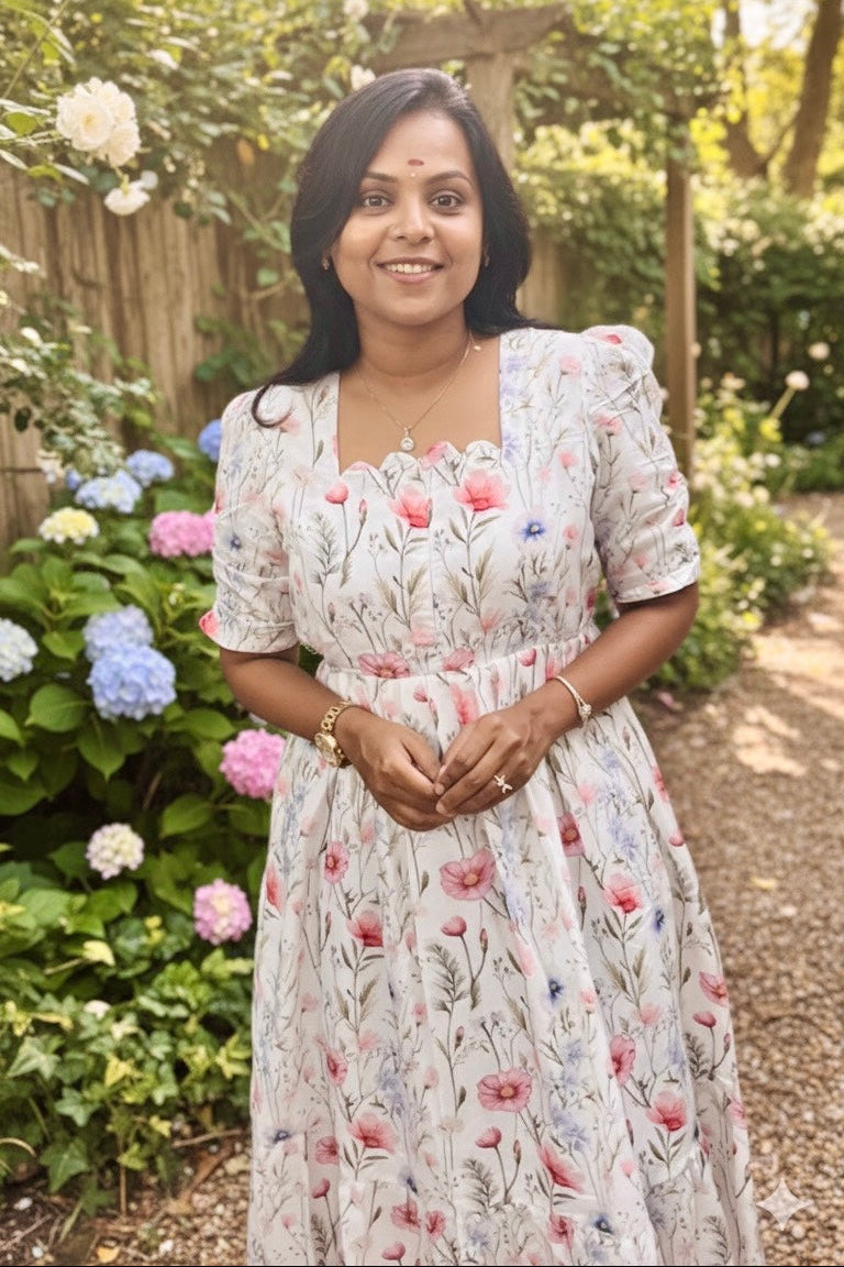 Roh white bloom Dress With Lining