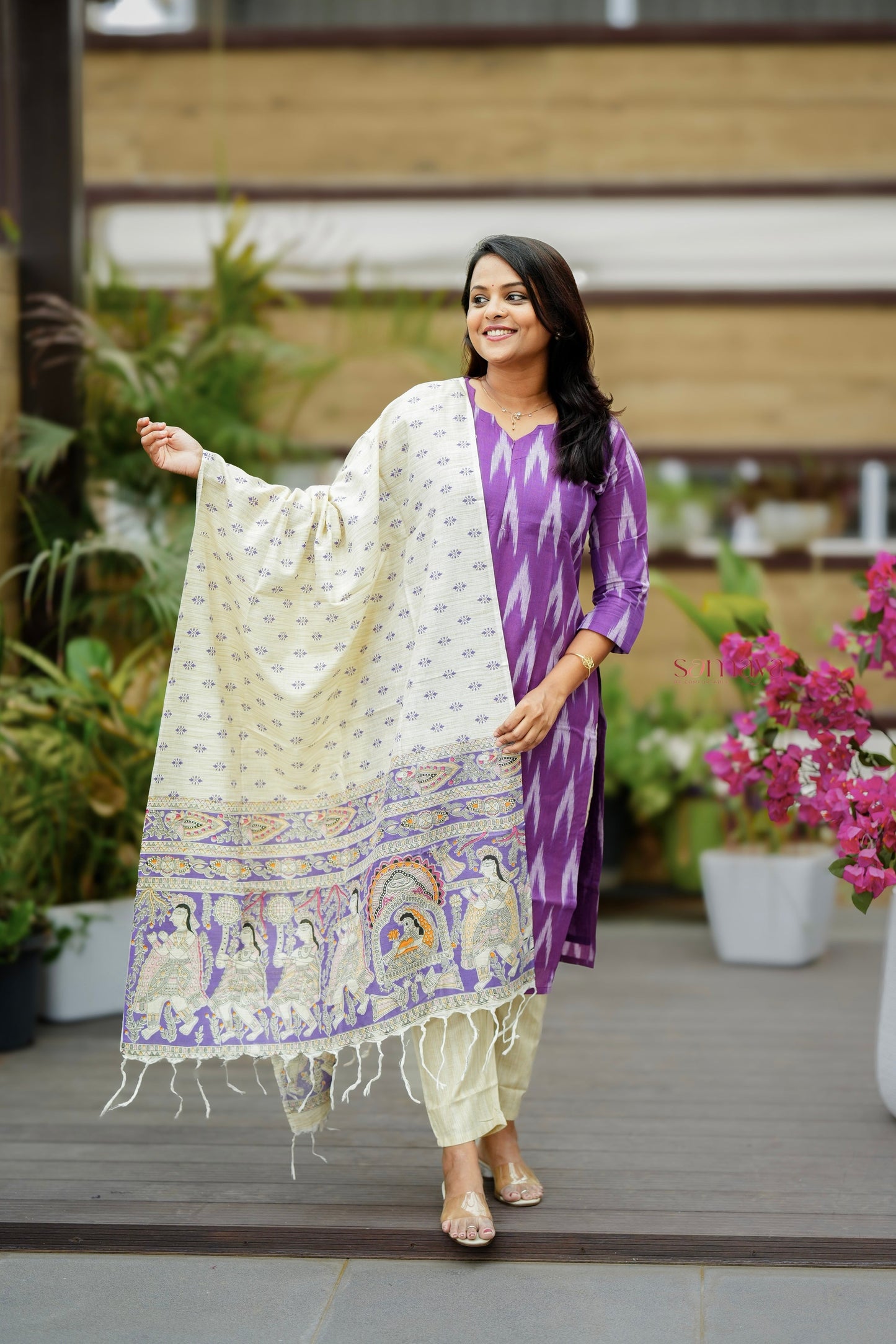 Pari -purple ikkat  Cotton 3 piece Set with lining