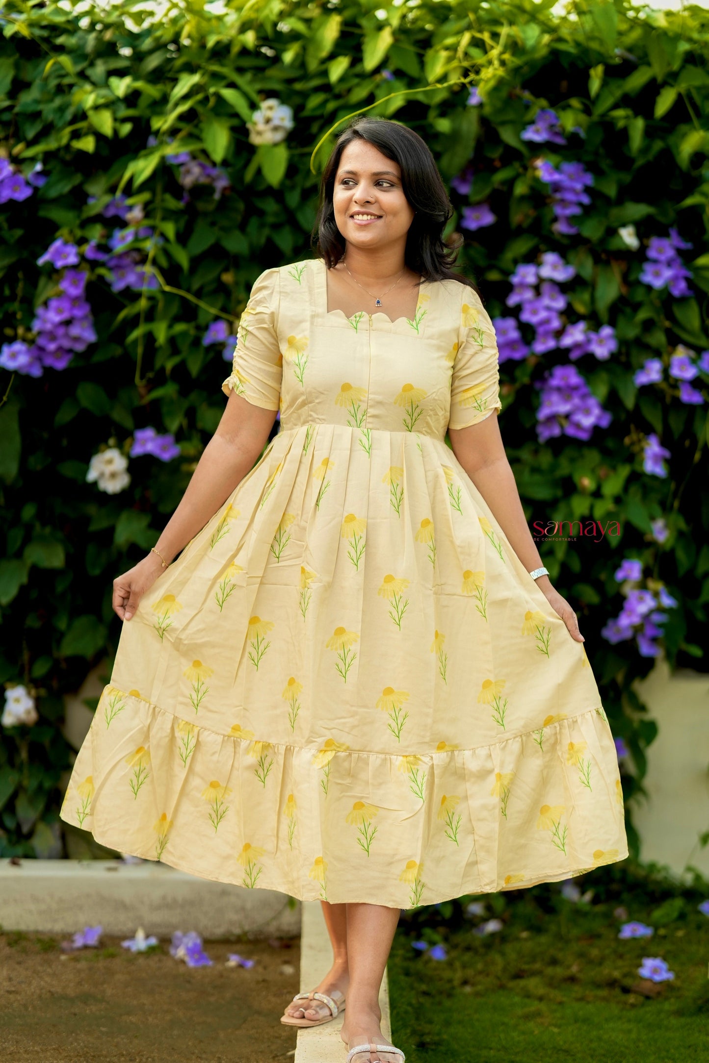 Nila cotton blend  Dress With Lining( no iron dress)
