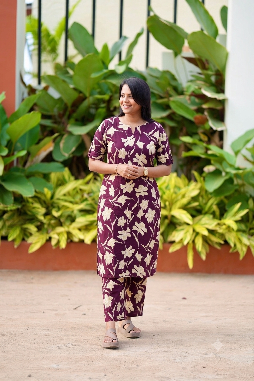 Sruthi- purple Cotton 2 piece Set with lining