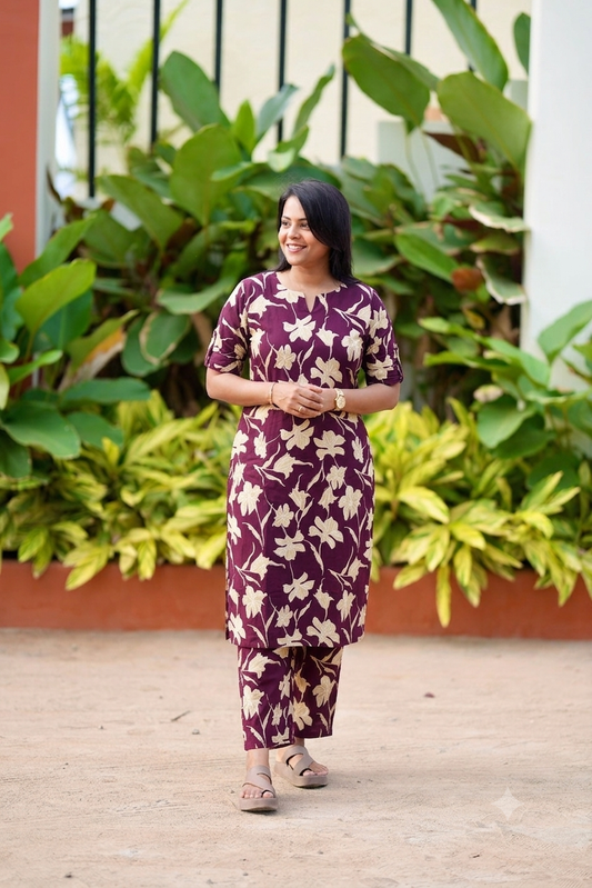 Sruthi- purple Cotton 2 piece Set with lining