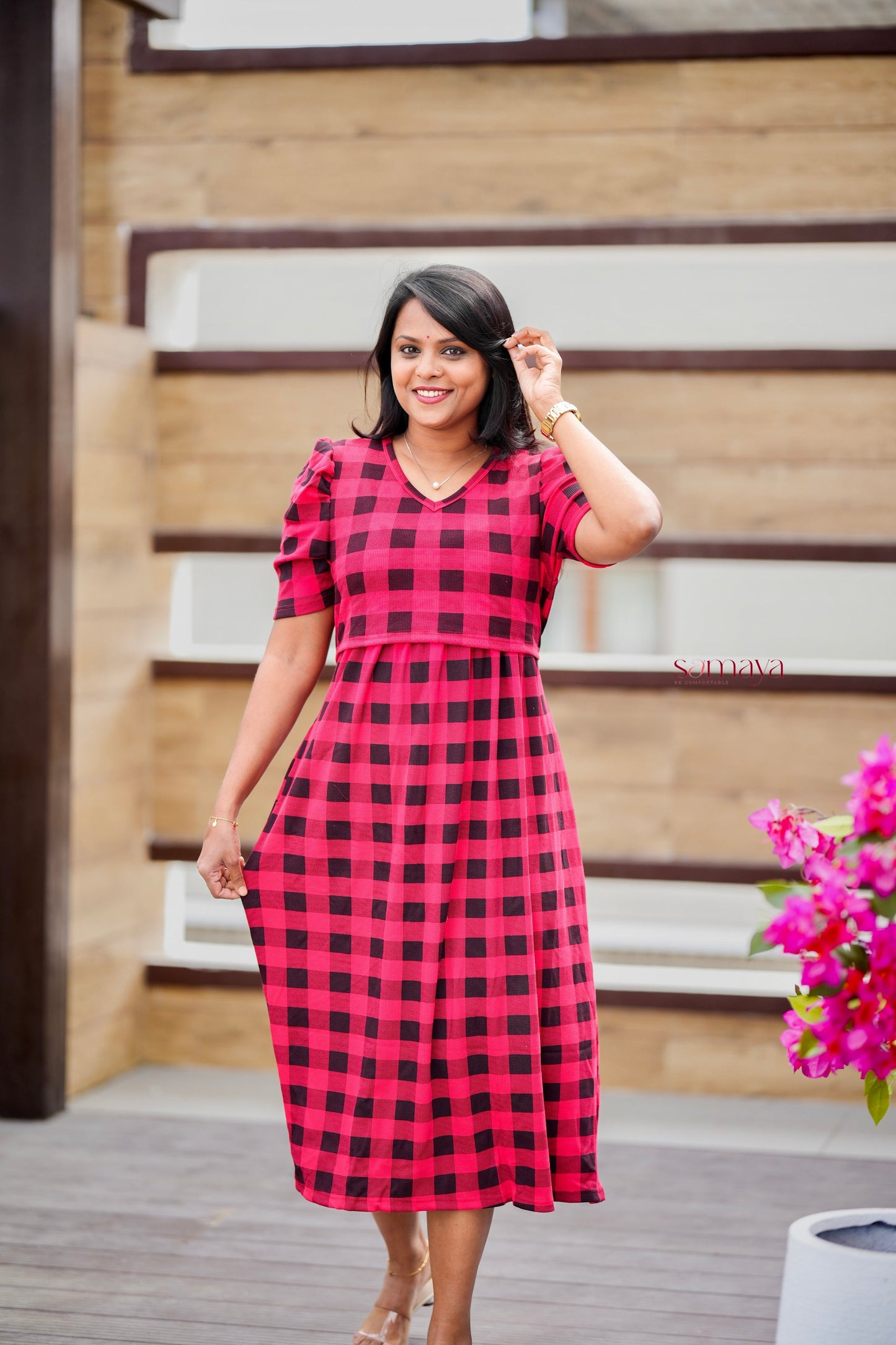 Calf Length checked medium Weight Dress