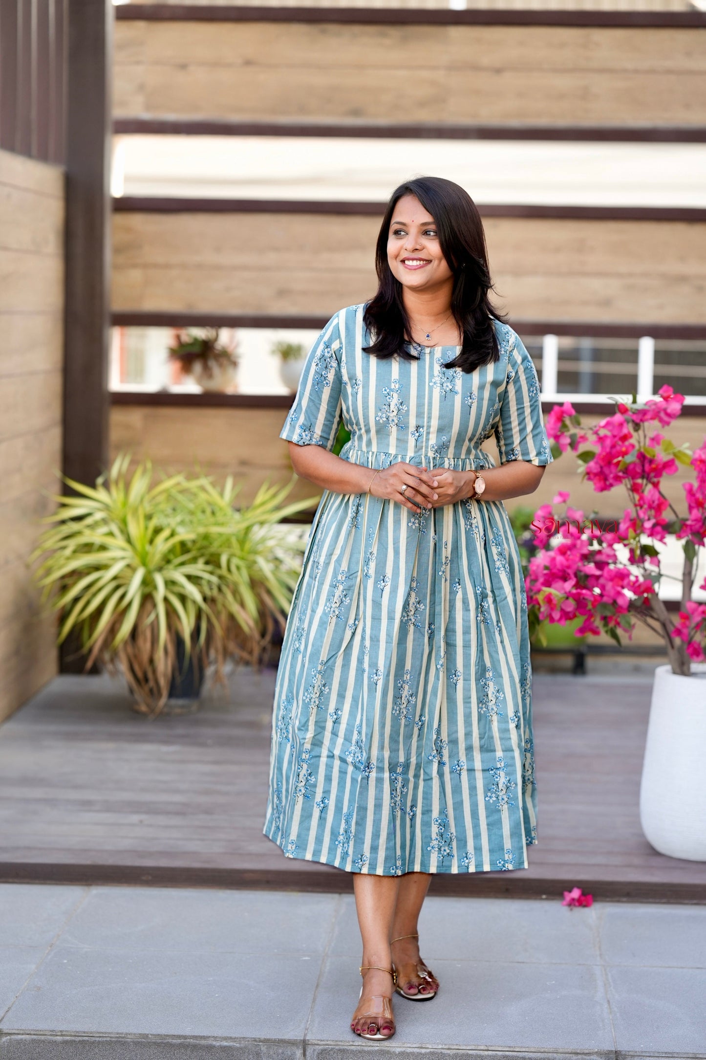 Gracy  stripes  casual Dress With Lining( limited stock )