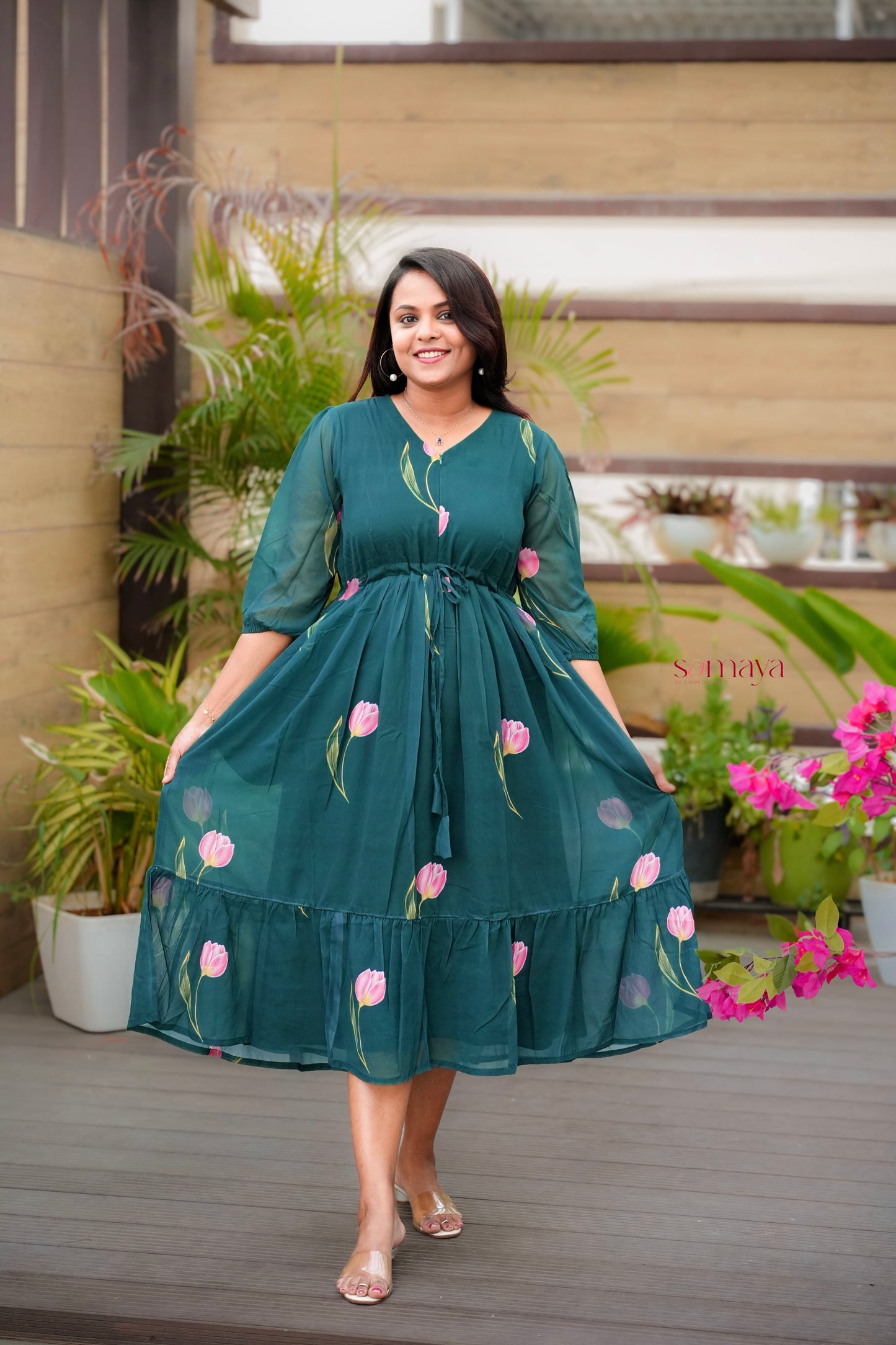Tulip georgette casual  Dress With Lining ( No-Iron Everyday Dress)